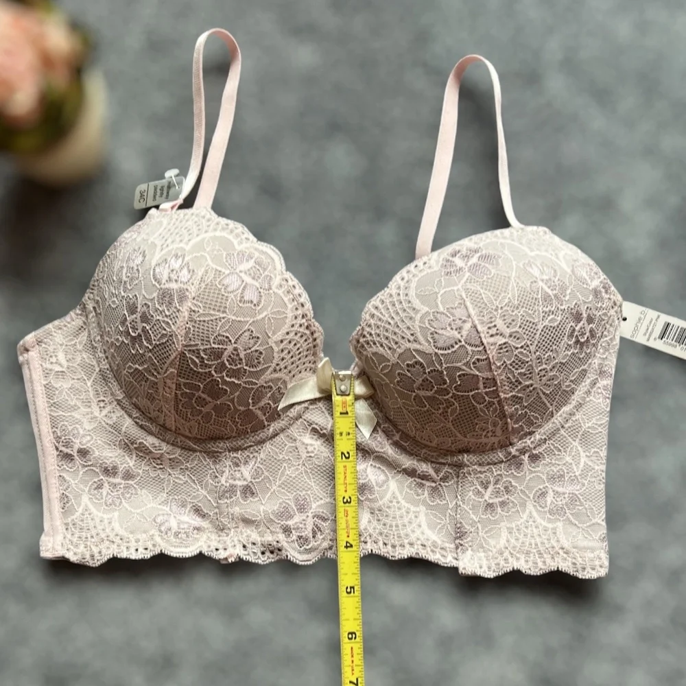 ***Final Drop*** NWT Sophie B Pink Lace over Gray Longline Bra 34C - Picture 5 of 13